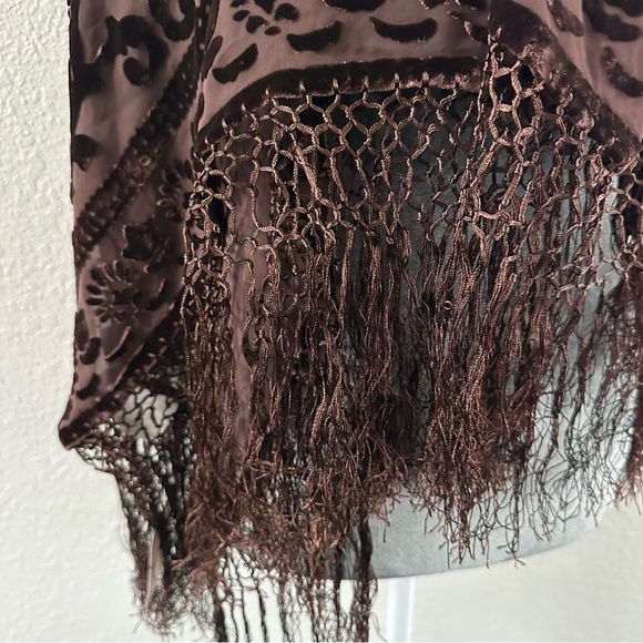 Mary Green Silk Burnout Velvet Fringe Shawl Scarf Boho - NWT - Picture 3 of 13